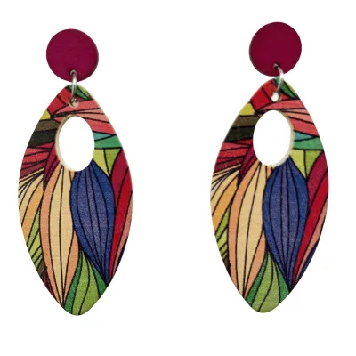 Bohemian Women Vintage Geometric Wood Multicolor Print Earrings
