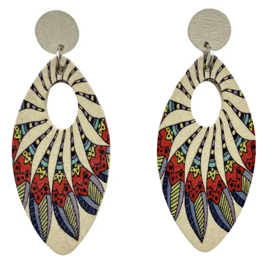 Bohemian Women Vintage Geometric Wood Multicolor Print Earrings