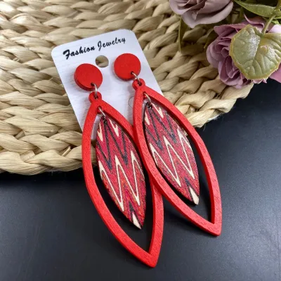 Bohemian Exaggerated Multicolor Vintage Wood Leaf Earrings