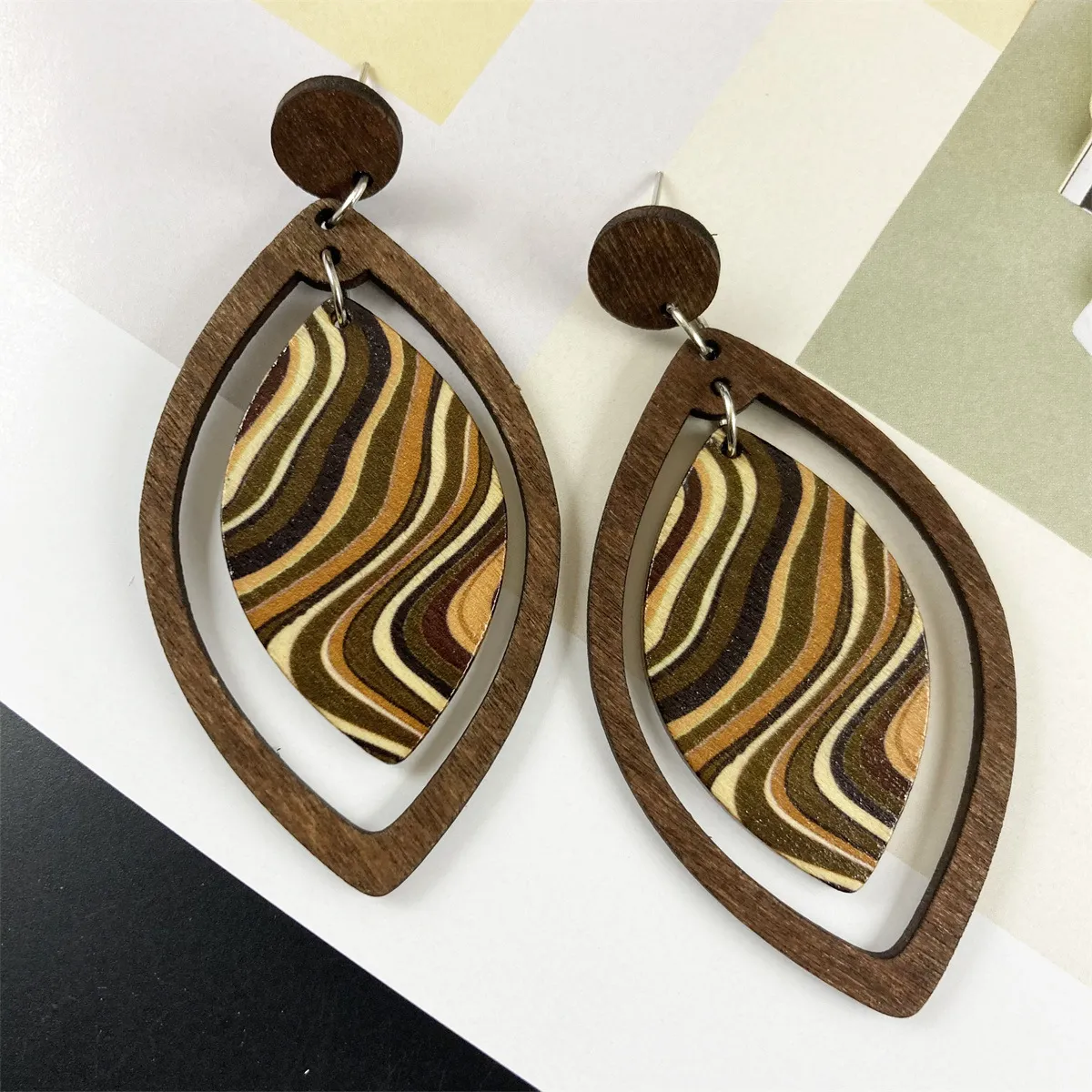 Bohemian Vintage Leaf Wood Earrings for Women
