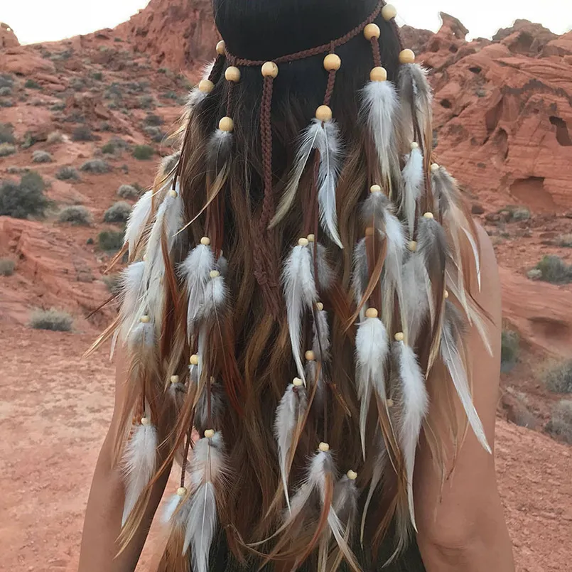 Bohemian Women Feather Korean Velvet Plaid Hair Accessories