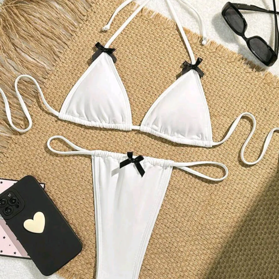 Summer Women Fashion Sexy Bow Strap Bikini Swimsuit Set