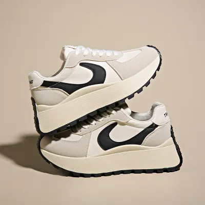 Women Fashion Casual Round Toe Lace Up Thick Soled Sneaker
