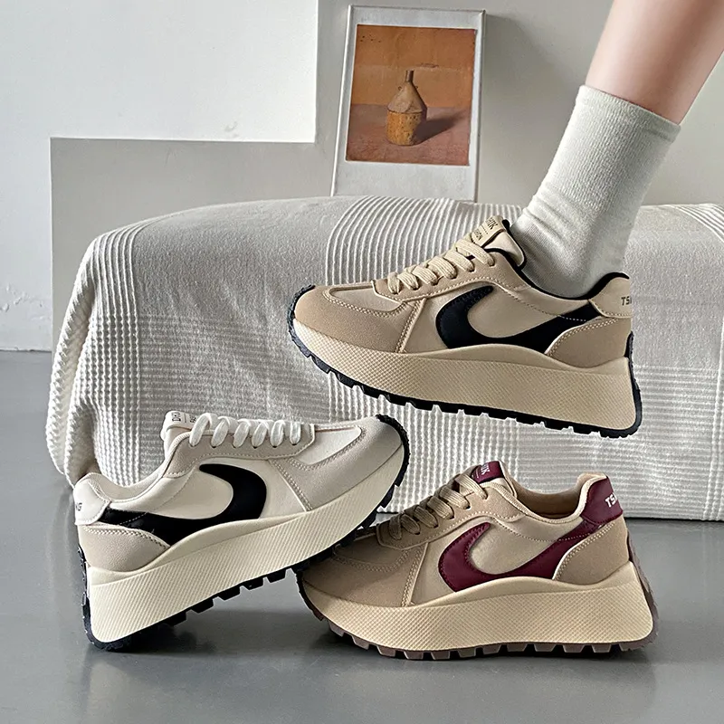 Women Fashion Casual Round Toe Lace Up Thick Soled Sneaker