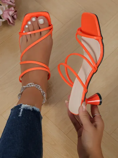 Summer Women Fashionable Plus Size Solid Color Strap Square Toe High Heeled Sandals
