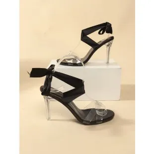 Summer Women Plus Size Transparent Cross Strap Crystal Heeled Sandals