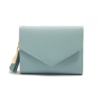 Women's Fashion Simple Solid Color Tassel Pendant Three-Fold Wallet