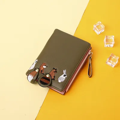 Women Fashion Cute Cartoon Animal Embroidered Folding Mini Wallet