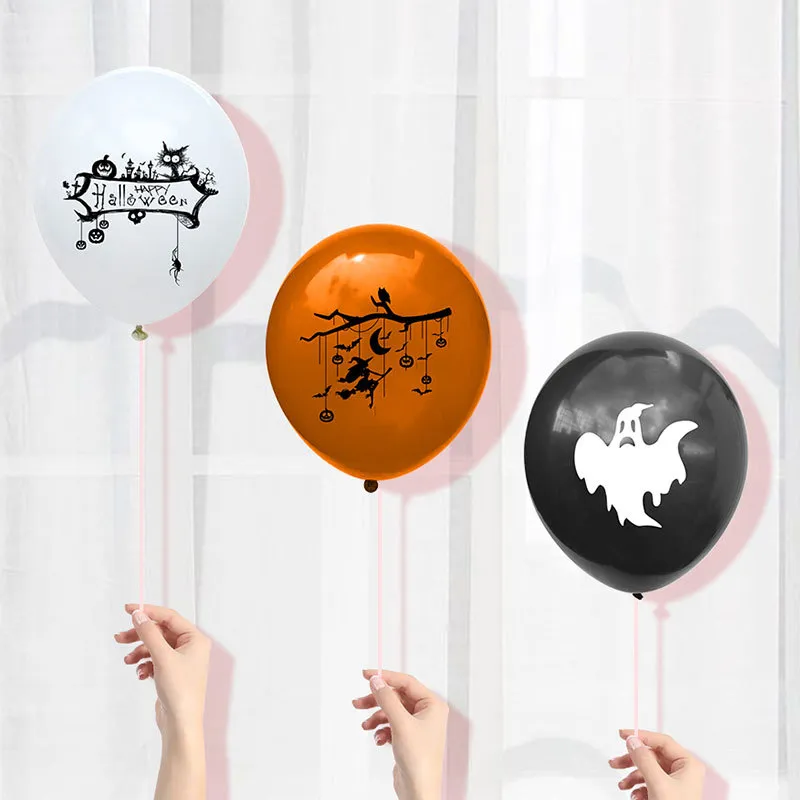Halloween Funny Theme Party Black Ghost Spider Web Skull 12inch Latex Balloon Decoration 10-Pack