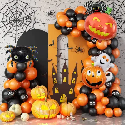 10 Inch Halloween Party Pumpkin Bat Decoration Arranged Balloon 93pcs/Set