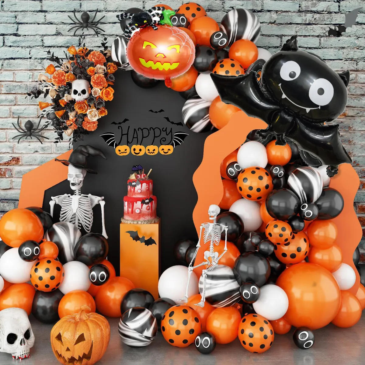 10 Inch Halloween Party Pumpkin Bat Decoration Arranged Balloon 93pcs/Set