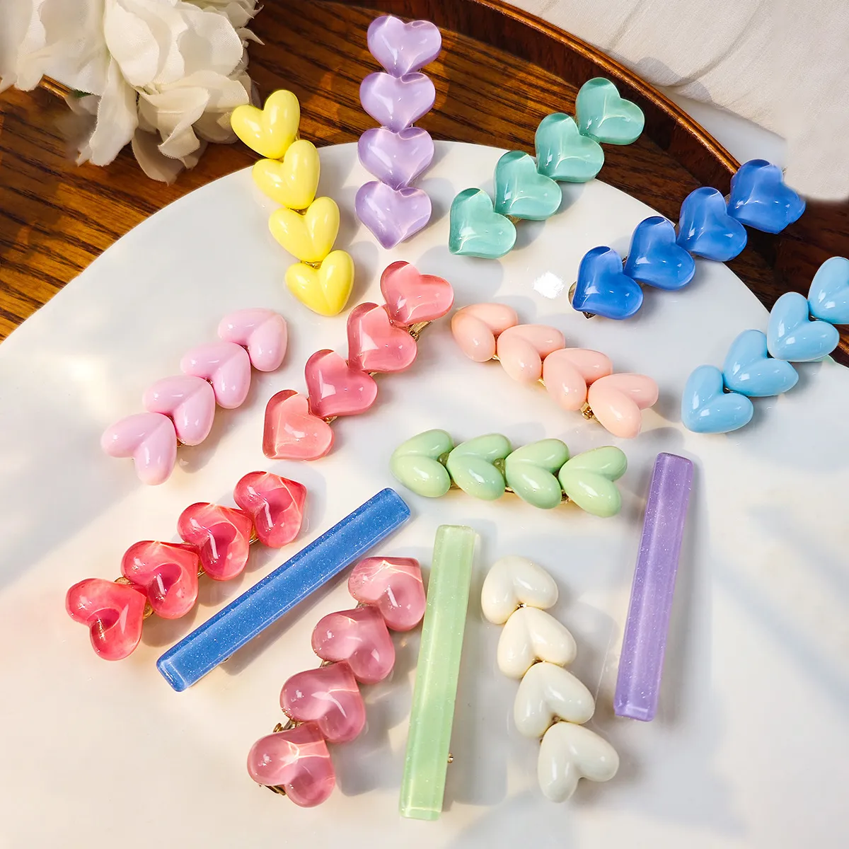 Women Multicolor Ice Flash Heart Hair Clip Duckbill Clip