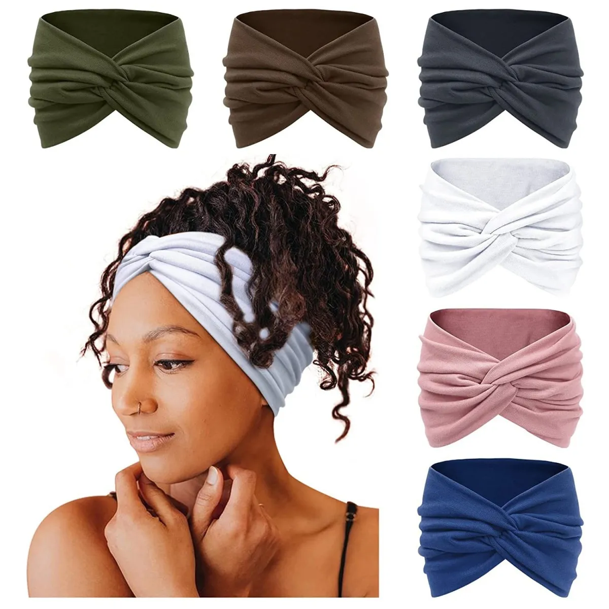Women Simple Solid Color Elastic Knot Cross Yoga Sports Hair Band