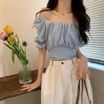 Summer Women Solid Color Back Bow Lace Crop Top