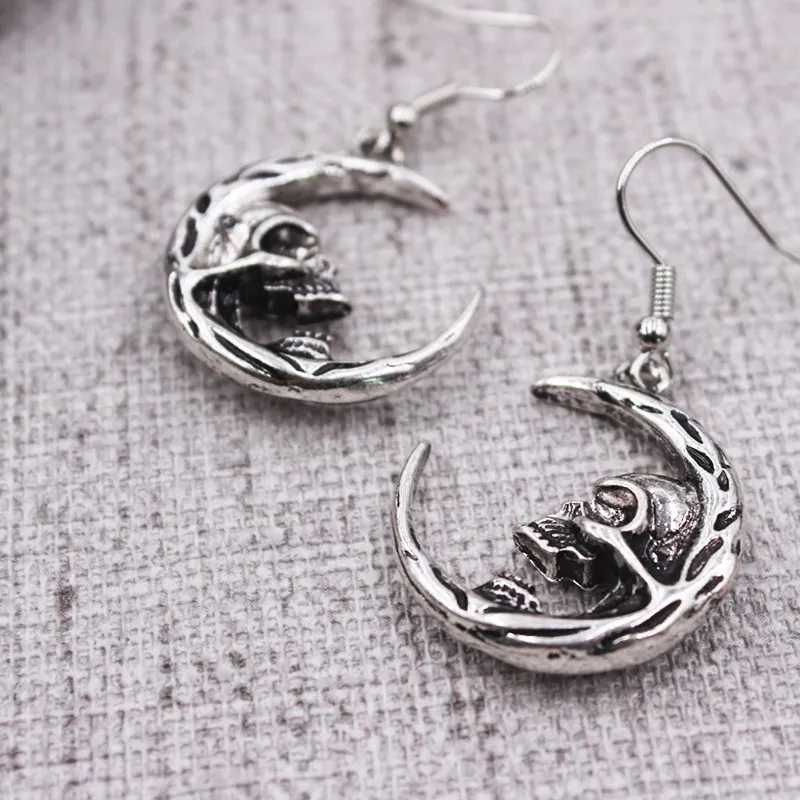 Gothic Skull Moon Punk Geometric Alloy Earrings