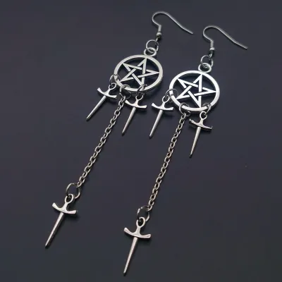 Gothic Five-Pointed Star Hollow Cross Punk Earrings