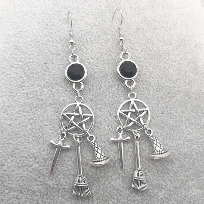 Gothic Five-Pointed Star Hollow Cross Punk Earrings