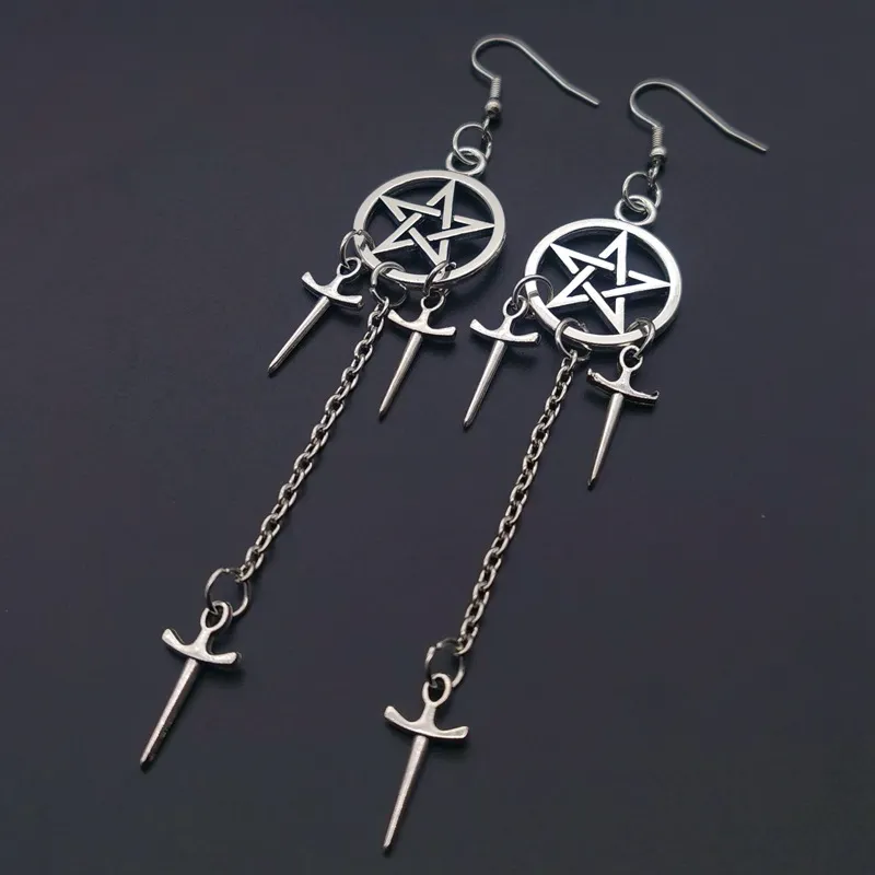 Gothic Five-Pointed Star Hollow Cross Punk Earrings