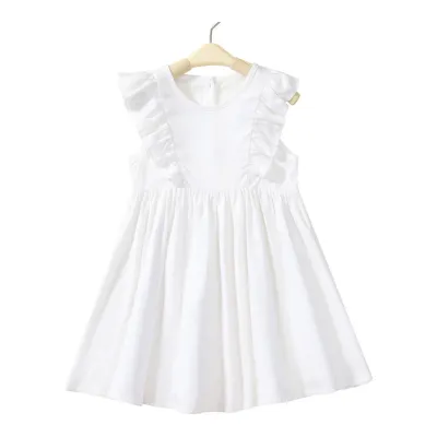 Kids Toddler Girls Summer Casual Cute Basic Solid Color Sleeveless Pleated Dress