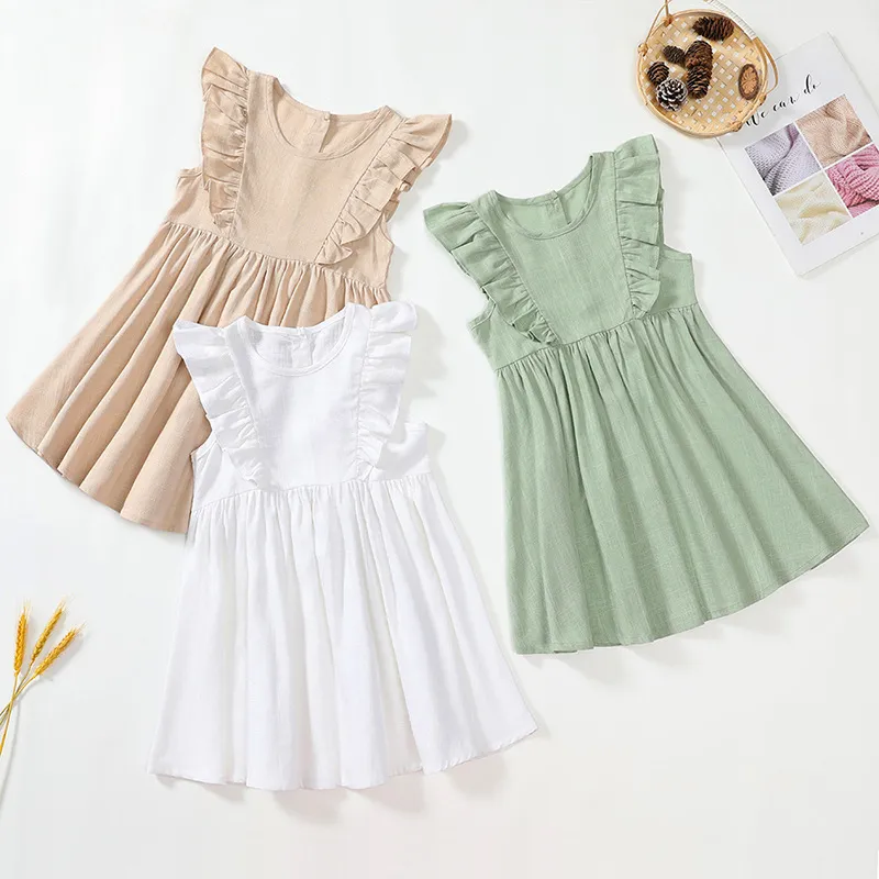 Kids Toddler Girls Summer Casual Cute Basic Solid Color Sleeveless Pleated Dress