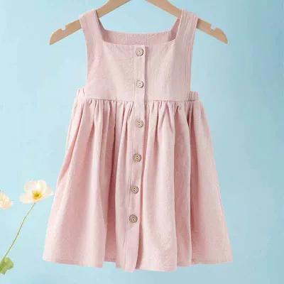 Kids Toddler Girls Summer Casual Cute Solid Color Sleeveless Square Neck Strap Princess Pleated Dress