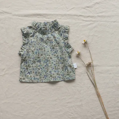 Kids Baby Girls Summer Casual Cute Tiny Flower Print Sleeveless Flounce Blouses