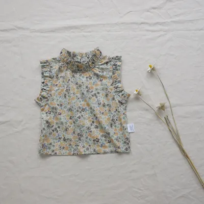 Kids Baby Girls Summer Casual Cute Tiny Flower Print Sleeveless Flounce Blouses