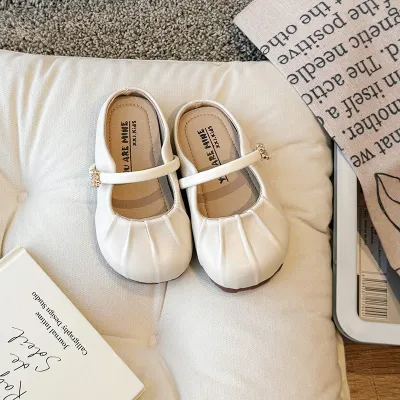 Children Girls Elegant Solid Color PU Flats TPR Sole Leisure Shoes