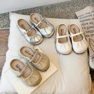 Children Girls Elegant Solid Color PU Flats TPR Sole Leisure Shoes