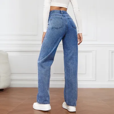 Women High Waist Straight Cropped Jeans