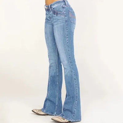 Women Fashion Casual Mid-Waist Flared Jeans With Belt