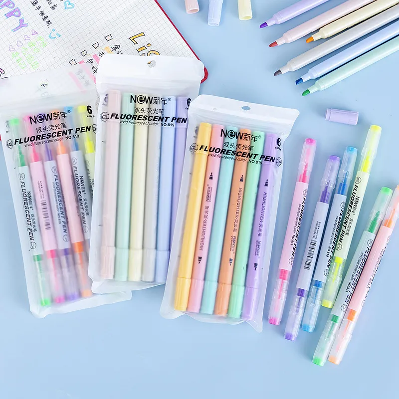 Highlighter 6-Color Set Macaron Morandi Marker Note Scribing Pen