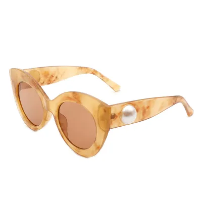 Women Cat Eye Large Frame Candy Color Pearl Sunglasses