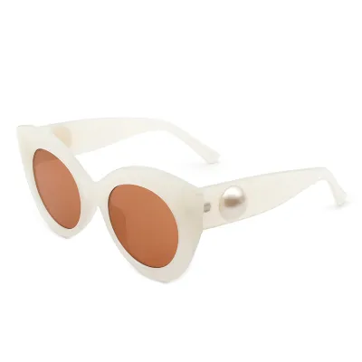 Women Cat Eye Large Frame Candy Color Pearl Sunglasses