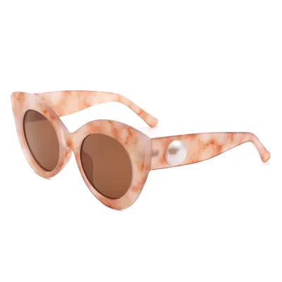 Women Cat Eye Large Frame Candy Color Pearl Sunglasses