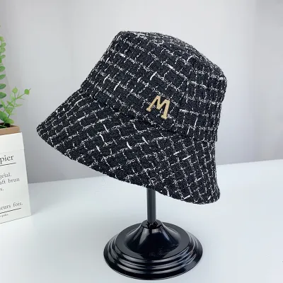 Women Fashion M-Grid Sunshade Bucket Hats Flat Top