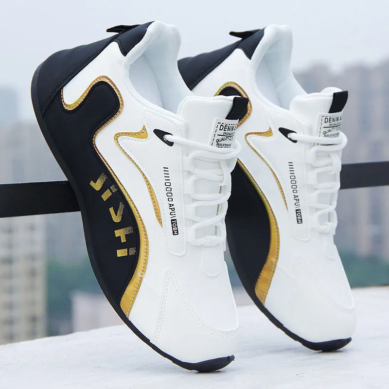 Men Fashion Casual Letter Lace-Up Flat PU Sneakers