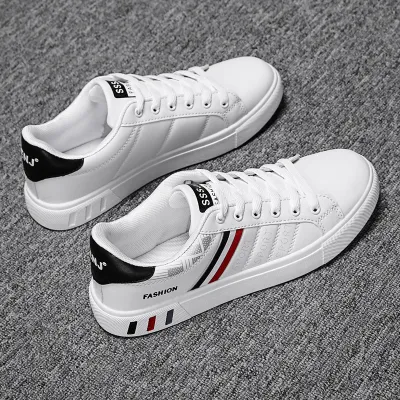 Men Fashion Casual Stripe Lace-Up Flat PU Sneakers