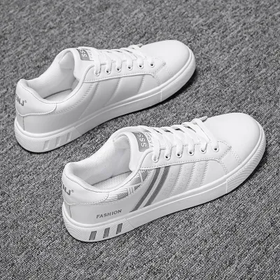 Men Fashion Casual Stripe Lace-Up Flat PU Sneakers
