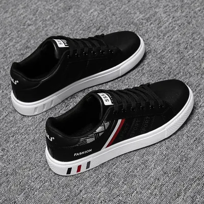 Men Fashion Casual Stripe Lace-Up Flat PU Sneakers