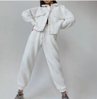 Athleisure Autumn Winter Women Fashion Thickened Long-Sleeved Sweatshirt Jacket Jogger Pants Two-Piece Set