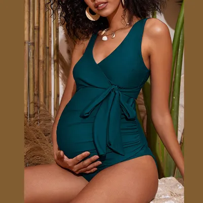 Pregnant Women Fashion Sexy Deep V Strap One-Piece Swimsuit