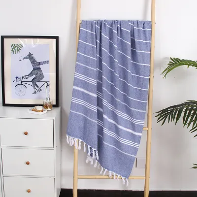 Simple Fashion Tassel Stripe Cotton Thickened Absorbent Beach Towel