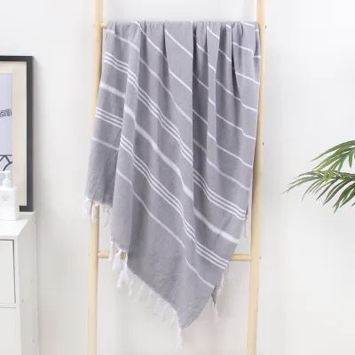 Simple Fashion Tassel Stripe Cotton Thickened Absorbent Beach Towel