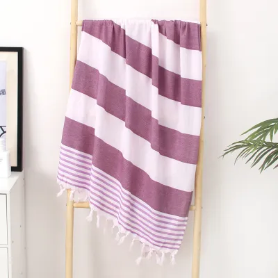 Simple Fashion Tassel Stripe Cotton Thickened Absorbent Beach Towel
