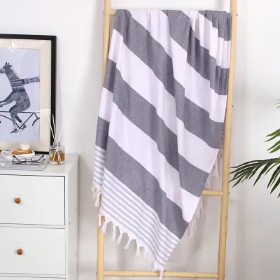 Simple Fashion Tassel Stripe Cotton Thickened Absorbent Beach Towel
