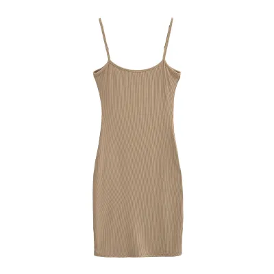 Women Stretch Bodycon Sundress - Slim Fit Cotton Spandex Sleeveless High Waist