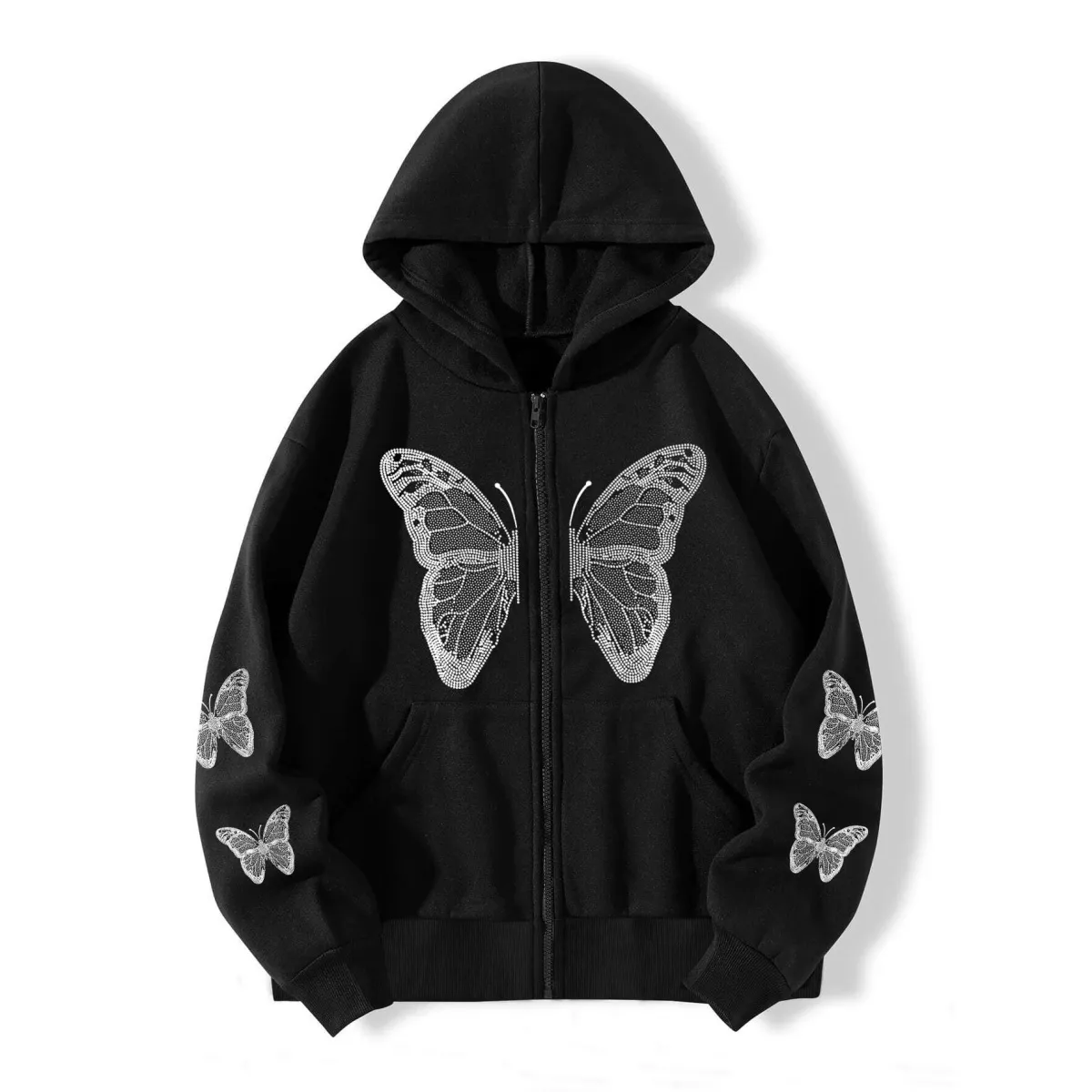 Y2k Butterfly Printed Plus Size Loose Pocket Hoodie for Men
