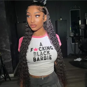 Women Contrast Color Patchwork Letter Print Crewneck Short-Sleeved Crop T-Shirt