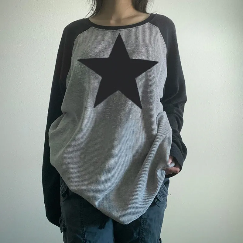 Women Casual Star-Print Crewneck Sweatshirt